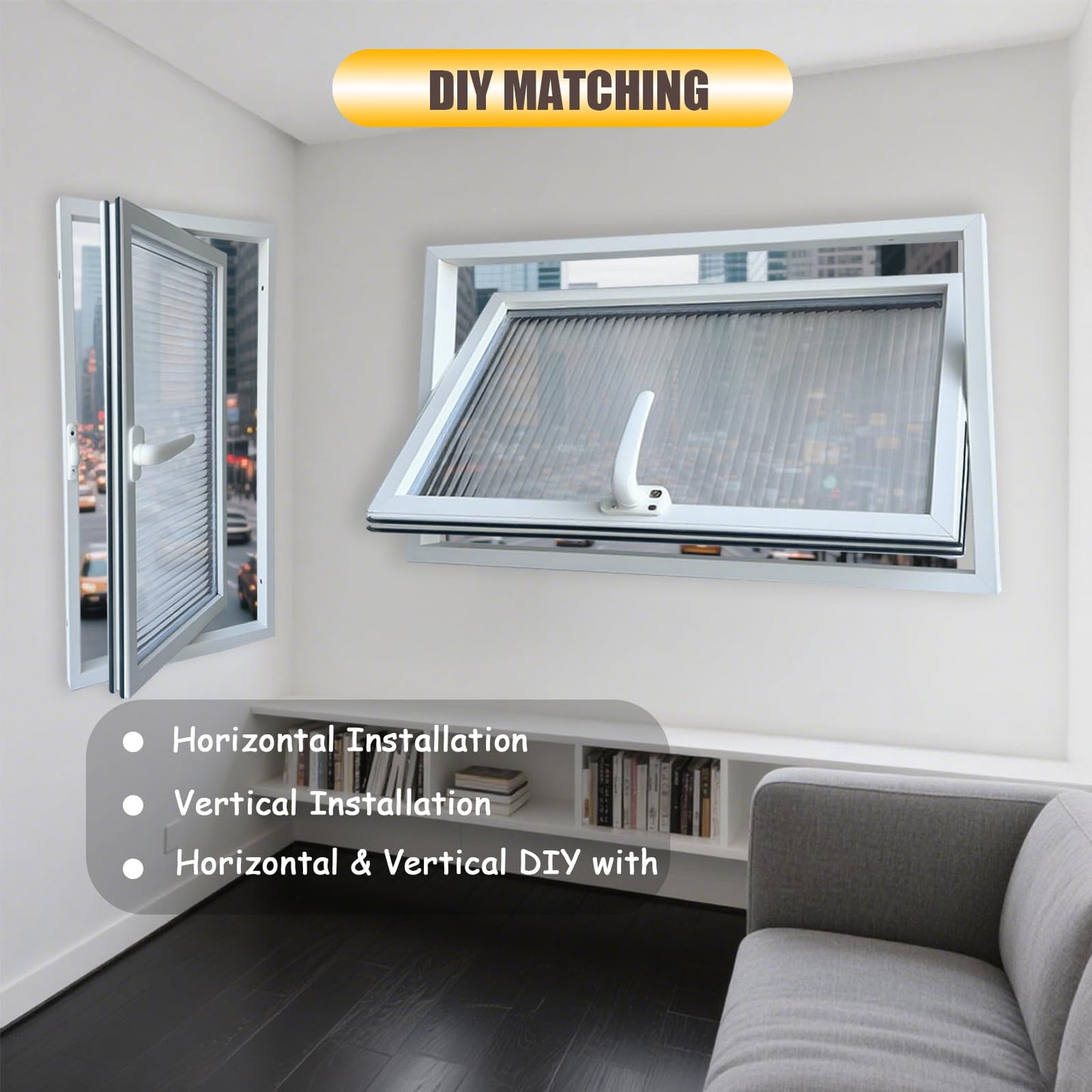 32x24in Windows for houses, 360° Rotation Sliding Window, Flush Mount Rotating Ventilated Windows, Basement Window with Tempered Glass, for Bathroom/Kitchen/Warehouse/Playhouse (Black, 32x24in)