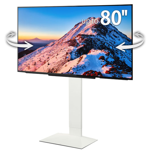WALL V3SW High Type, Sleek Ultra-Thin Tall TV Stand for 32–80" TVs, Satin White, Swivel Function, Free Standing, Space-Saving Design, for Living Room and Bedroom, No Drill Setup, Japan-Engineered