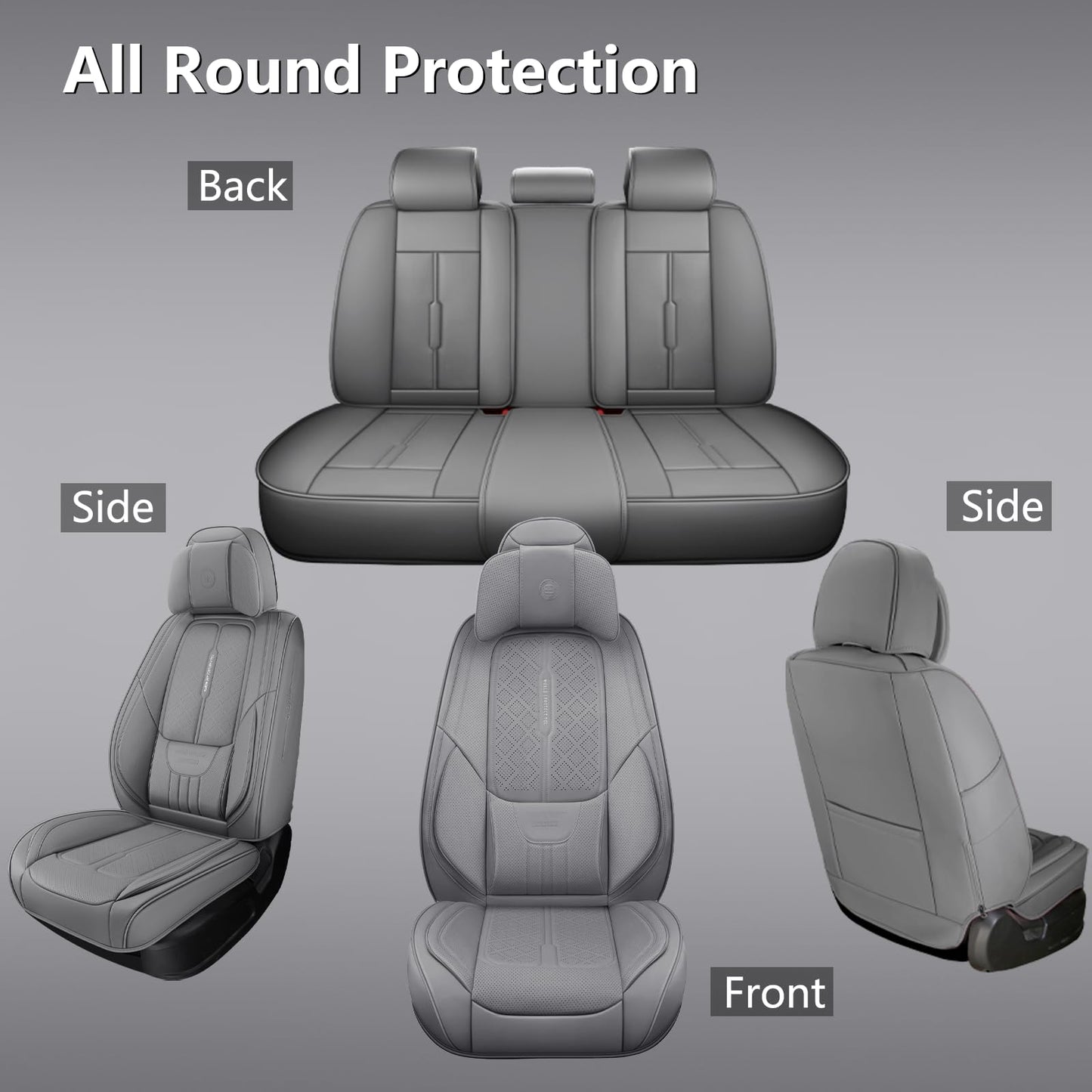 NS YOLO Universal Fit Full Coverage Leather Car Seat Covers for Cars,SUVs and Pick-up Trucks, Car Seat Protector,Automotive Seat Covers Full Set,Car Seat Cushion,Grey Seat Cover for 5 Seats