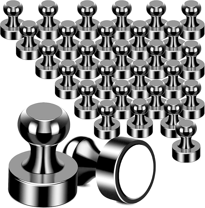 MIKEDE 30Pcs Fridge Magnets, Refrigerator Magnets Strong for Pictures, Neodymium Magnetic Push Pin Magnet Heavy Duty for Whiteboard, Office, Classroom, Locker, Whiteboard and Map Magnet