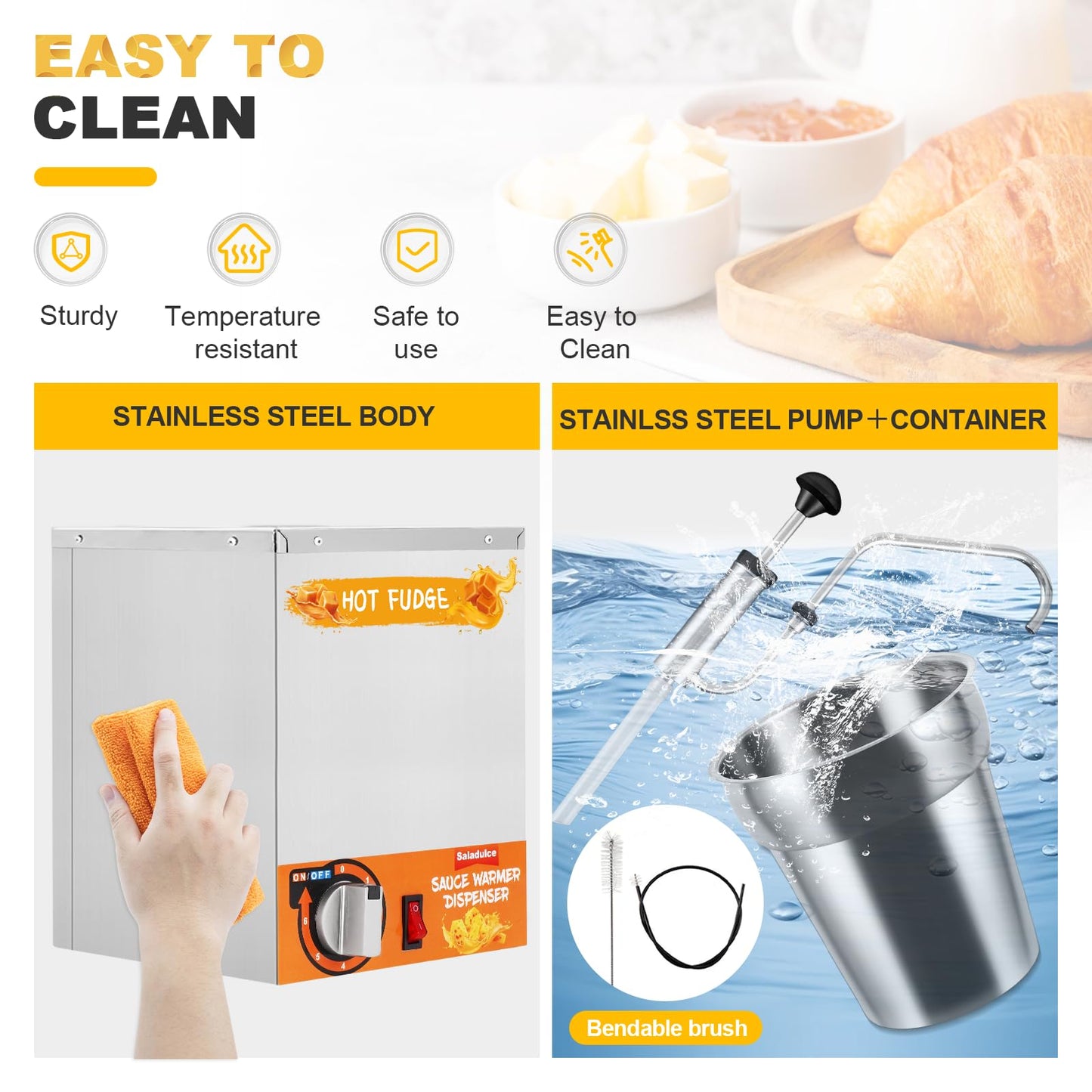 Saladulce 4.2Qt Nacho Cheese Dispenser Warmer Cheese Sauce Warmer with Cleaning Kits&9 Stickers, Pump Dispenser for Sauce Cheese Fudge Caramel