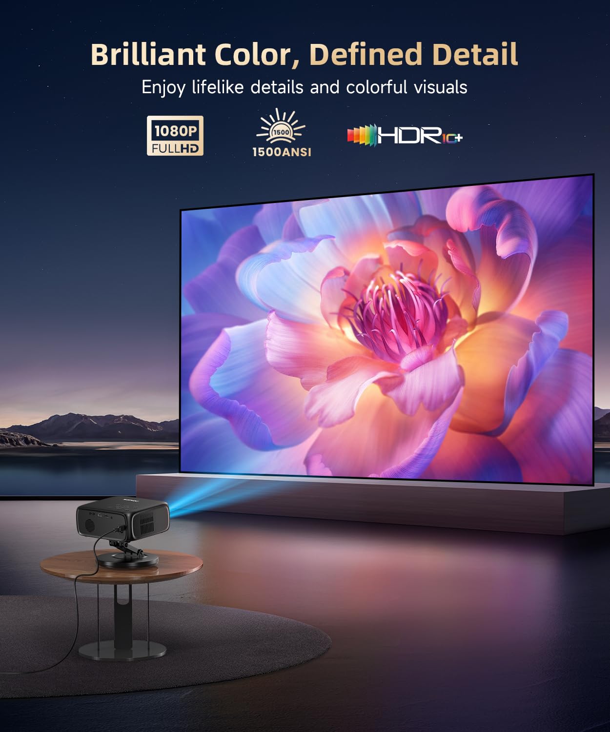 [1500ANSI/ Google TV] Smart Projector with WiFi and Bluetooth, SOPYOU Portable Outdoor Projector 4K Support, Auto Focus & Keystone, Built-in Apps, Indoor Home Theater with 360° Rotatable Stand