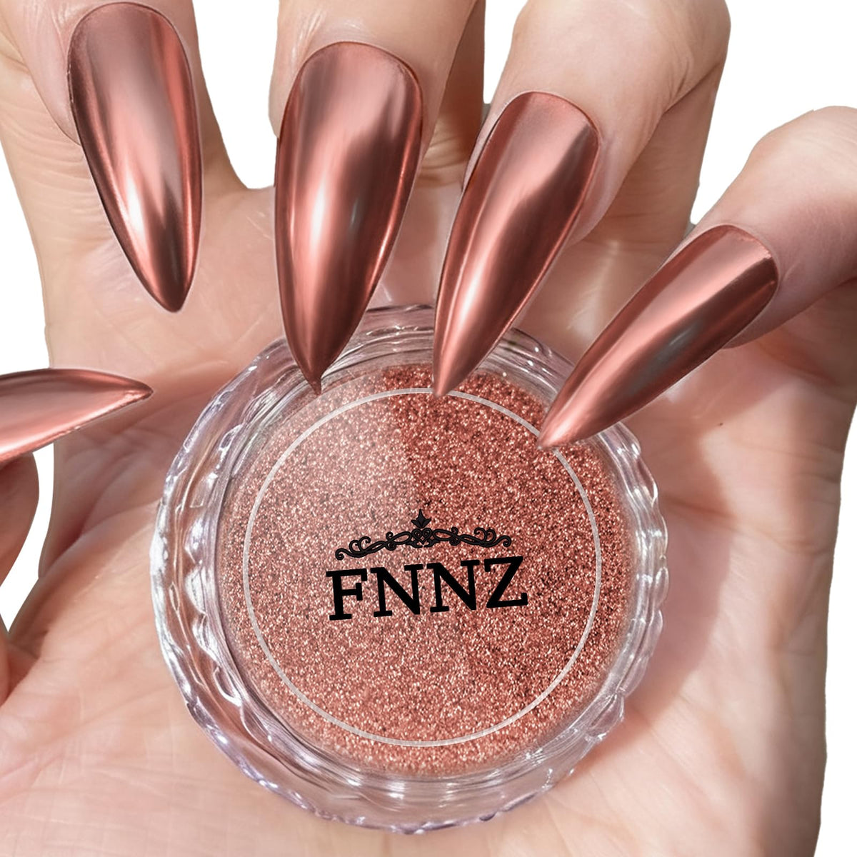 FNNZ Chrome Nail Powder, Rose Gold Metallic Nail Powder, Pigment Premium Mirror Chrome Nail Powder Mirror Effect Salon Nail Art Glitter Dust for Gel Polish Decoration Home DIY Nail Manicure