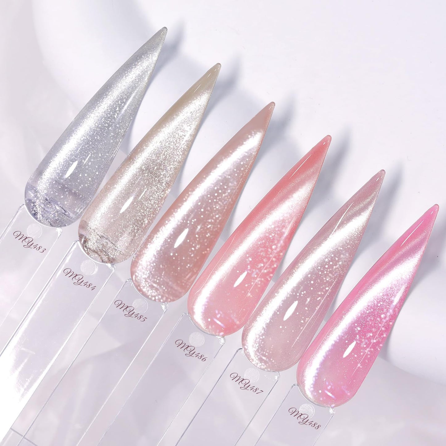 Born Pretty Cat Magnetic Eye Gel Nail Polish Set,6 Color Nude Pink Silver Shimmer Glitter Holographic Magnetic Soak Off U V Gel Polish DIY Art for Girls Women 7ML