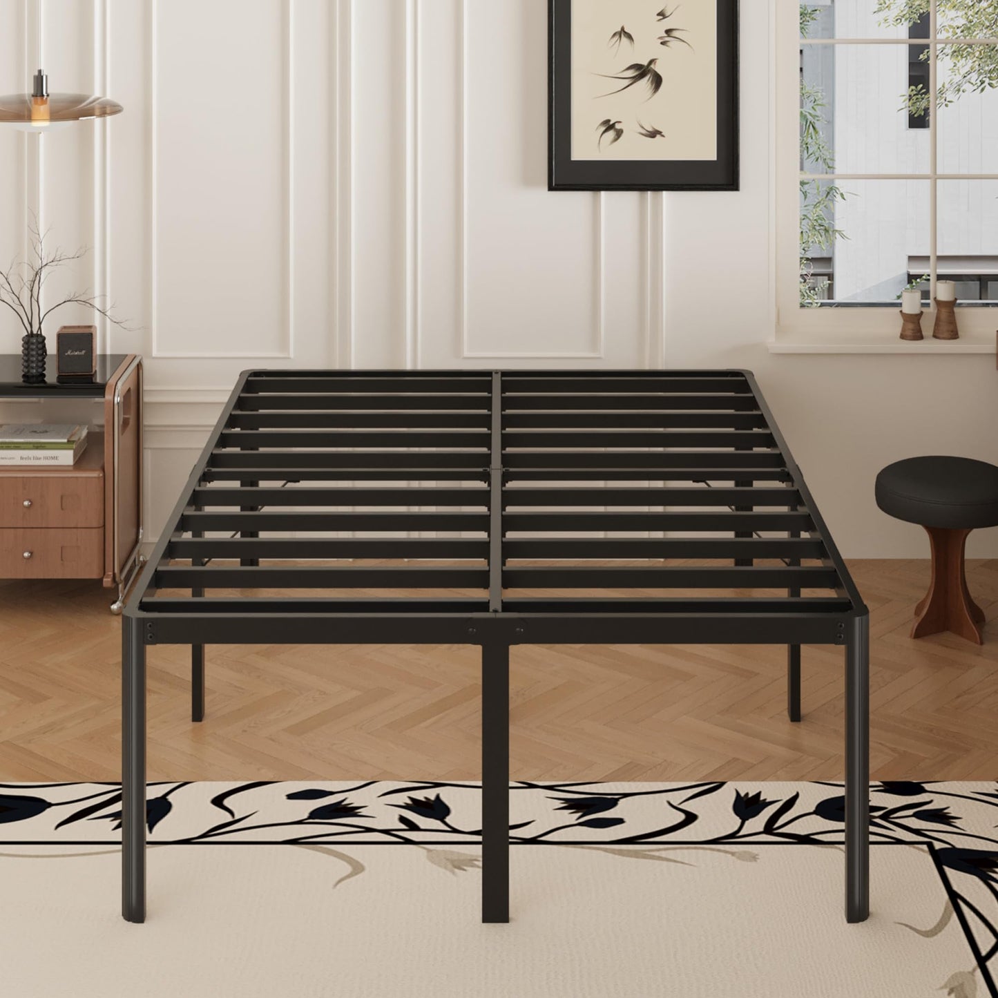 Yicensen 22 Inch High Queen Bed Frame Rounded Corner No Box Spring Needed, Heavy Duty Metal Queen Size Platform Bed Frame, Easy Assembly, Noise Free, Black