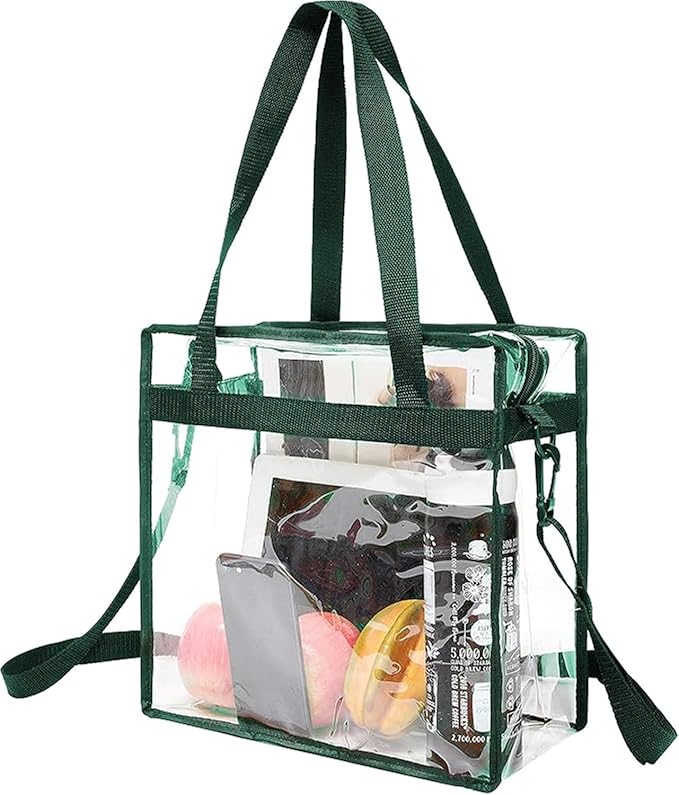 BAGAIL Clear Bags 12x6x12 Stadium Approved Clear Tote Bag with Zipper Closure Crossbody Shoulder Bag with Adjustable Strap