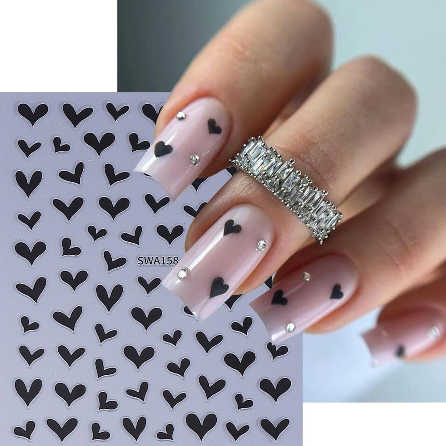 6Sheets Love Heart Nail Art Stickers Decals,3D Valentine's Heart Self-adhesive Nail Supplies Glitter Red Love Hollow Hearts Shaped Design French Nail Sticker for Women DIY Romantic Manicure Decoration