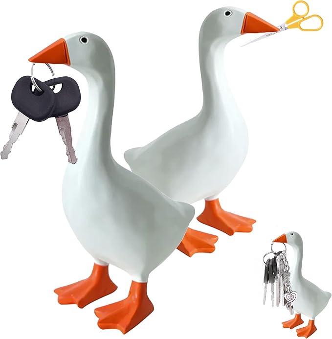 Desk Goose 7 Inches â Magnetic Goose Key Holder for Desktop, Cute Resin Goose Figurine with Strong Magnet Beak, Funny Animal Desk Ornament & Mini Desk Goose for Office & Home