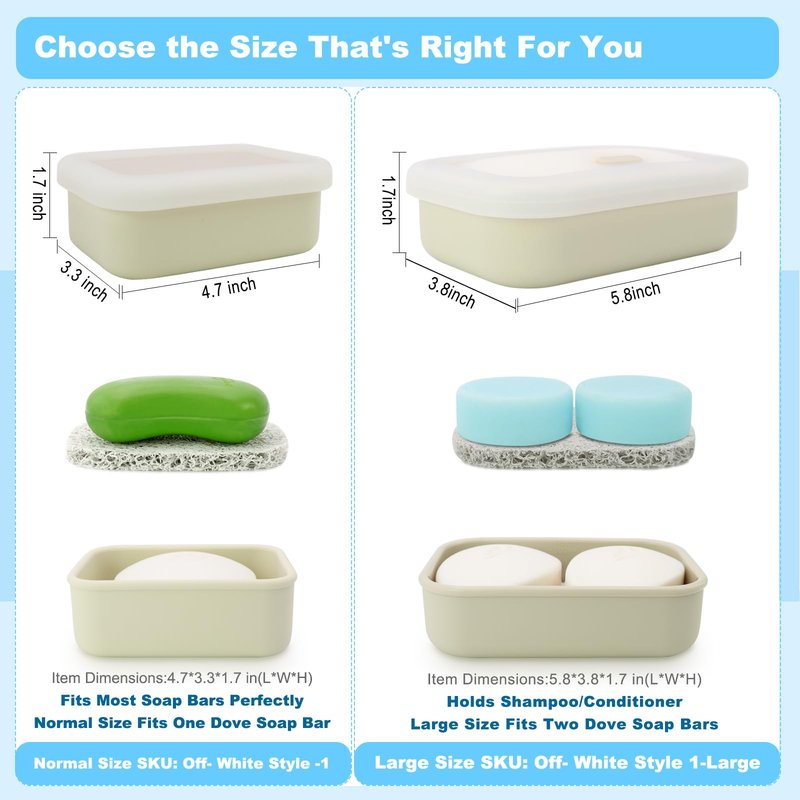 Travel Soap Case, Leak Proof Travel Soap Container, Silicone Soap Box with Drainage Layer, Shatterproof Soap Holder for Travel, Camping, Gym(Off-White, Regular)