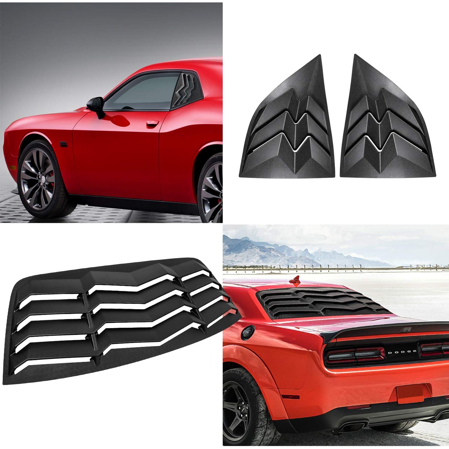 Bonbo Rear+Side Window Louver Fits for Dodge Challenger 2008-2022 2023 in GT Lambo Style Custom Fit Windshield Sun Shade Cover ABS (Matte Black)