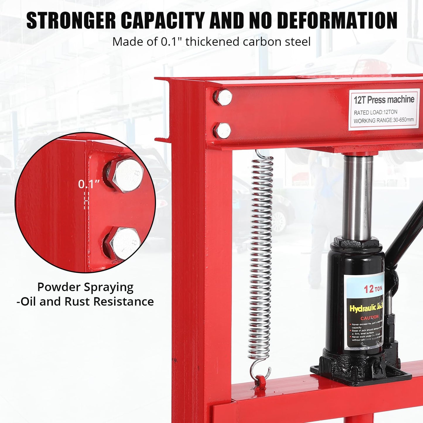 12 Ton Hydraulic Press, H-Frame Garage Floor Shop Press with Press Plates, Heavy-Duty Adjustable Hydraulic Shop Press, for Auto Bending Stamping, Red