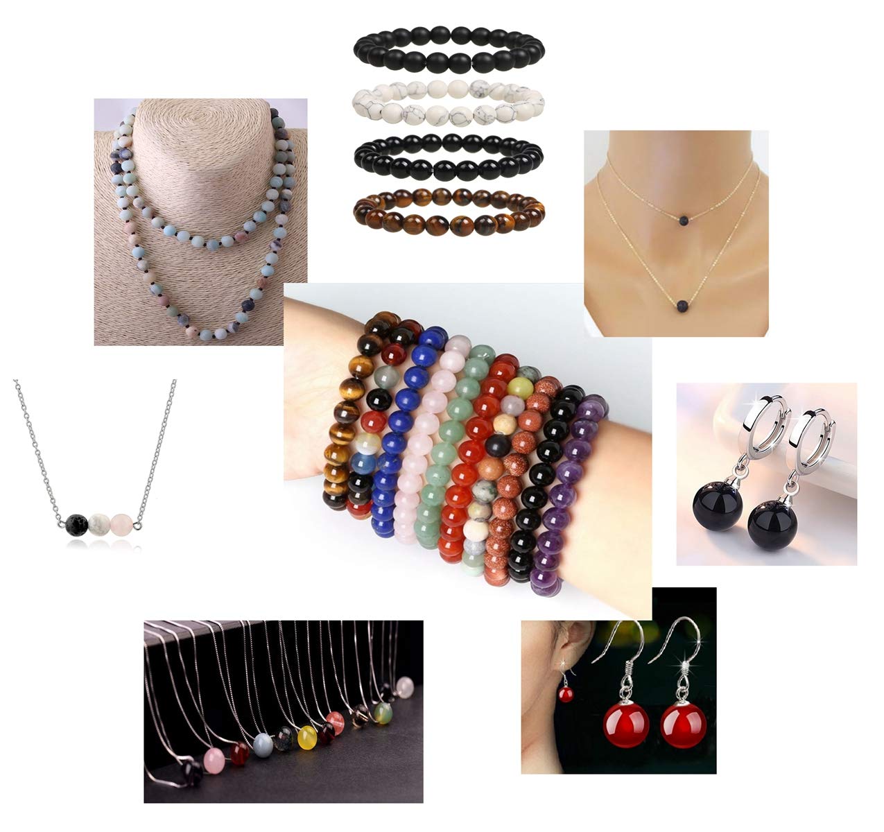 Natural Stone Beads 100pcs 8mm Black Obsidian Round Genuine Real Stone Beading Loose Gemstone Hole Size 1mm DIY Charm Smooth Beads for Bracelet Necklae Earrings Jewelry Making (Black Obsidian, 68mm)