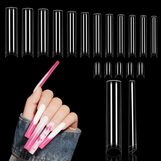 TOMICCA XXXL Square Nail Tips 240Pcs, 12 Sizes Extra Long Nail Tips for Gel Nails, Half Cover Straight Tapered Square French Nails for Nail Salons Home DIY