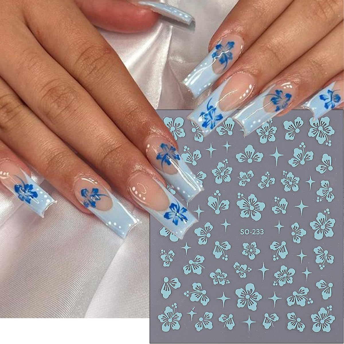 6Pcs Flowers Nail Art Stickers Decals 3D Pink Hibiscus Flower Nail Stickers Rose Gold Silver Yellow White Floral Nail Art Design Decoration Daisy Petals Nail Decals Cute Nail Supplies for Women Girls