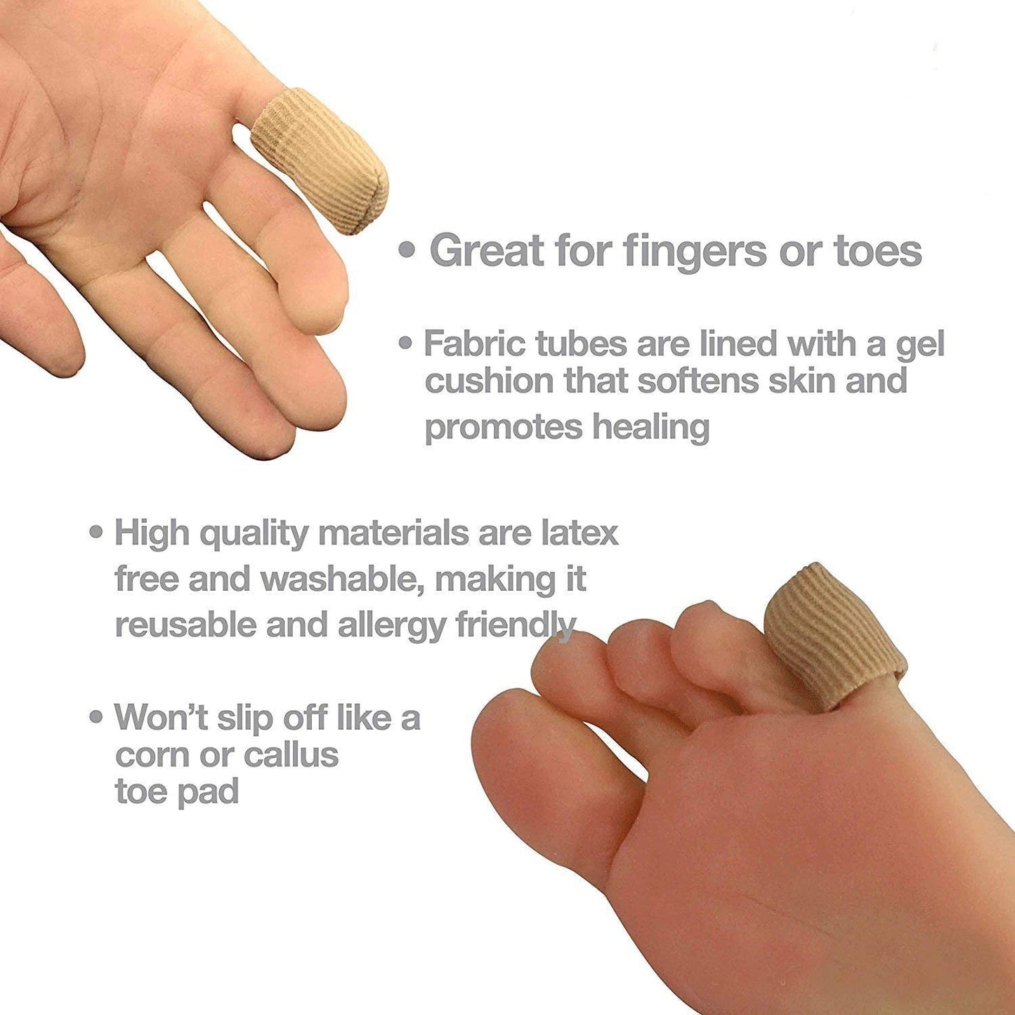 SOHLER 6 Packs Closed Toe Caps Finger Covers Sleeve Protectors, Elastic Fabric Lined with Soft Gel (Large 1"x 2-1/2"")"