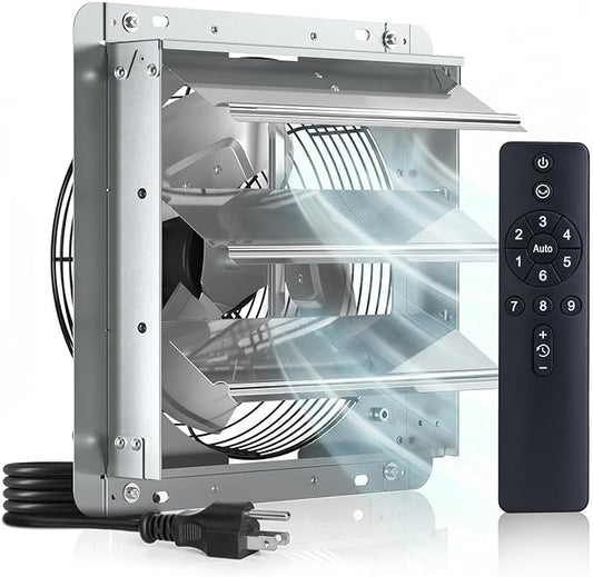 Amico 12 Inch Shutter Exhaust Fan with Remote,Energy Efficient &Quiet 25W DC Motor 1200 CFM Wall Mount Ventilation Fan for Garage,Greenhouse,Attic&Chicken Coop,9-Speed Adjustable,Plug In,Timer,FCC