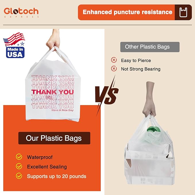 Glotoch Plastic Grocery Store Bags 84000 Count (84 Boxes,1000 Count/box) Pallet Package for Small Business, Thank You Bags with Handles for T-shirt Restaurant, Retail, Takeout, Stores, Shopping