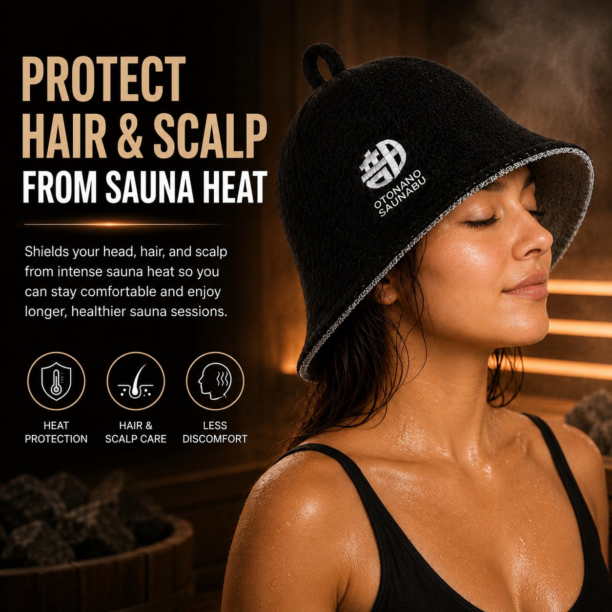 OTONANOSAUNABU Gray Sauna Hat – Japanese Design, 100% Wool Felt,Double-Layer Reversible Sauna Cap for Men & Women,Heat Protection Finnish Banya Hat