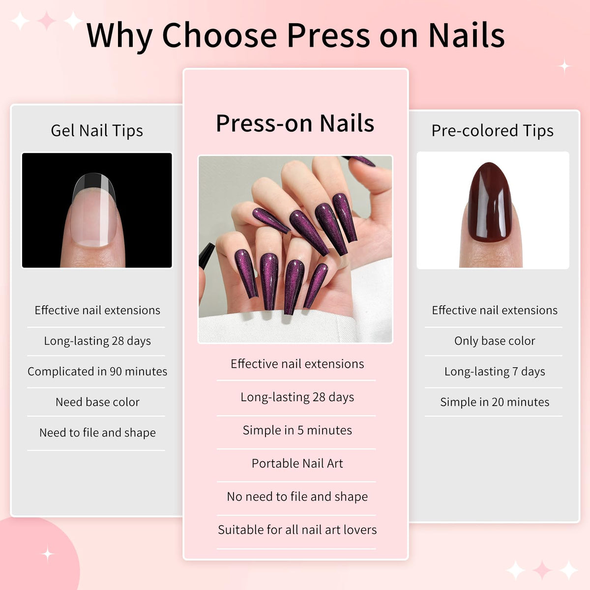 Dark Purple Cat Eyes Press On Nails,12 Sizes - 24 Pcs Soft Gel Purple Long Coffin Fake Nails Kit with Nail Glue, Natural Reusable Stick On False Nails for Women and Girls SK1045