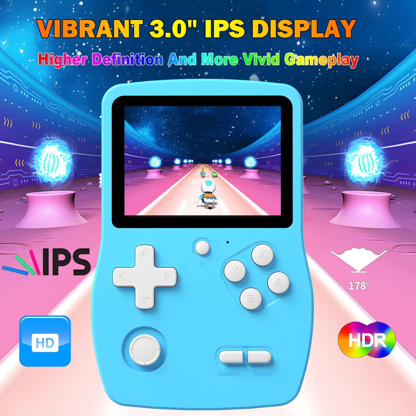 32 Bit Handheld Games for Kids Preloaded 139 Video Games, Portable Video Gaming Player with 3.0" IPS Screen and Rechargeable Battery, Mini Travel Games Electronic Gifts Toys for Boys Girls, Blue