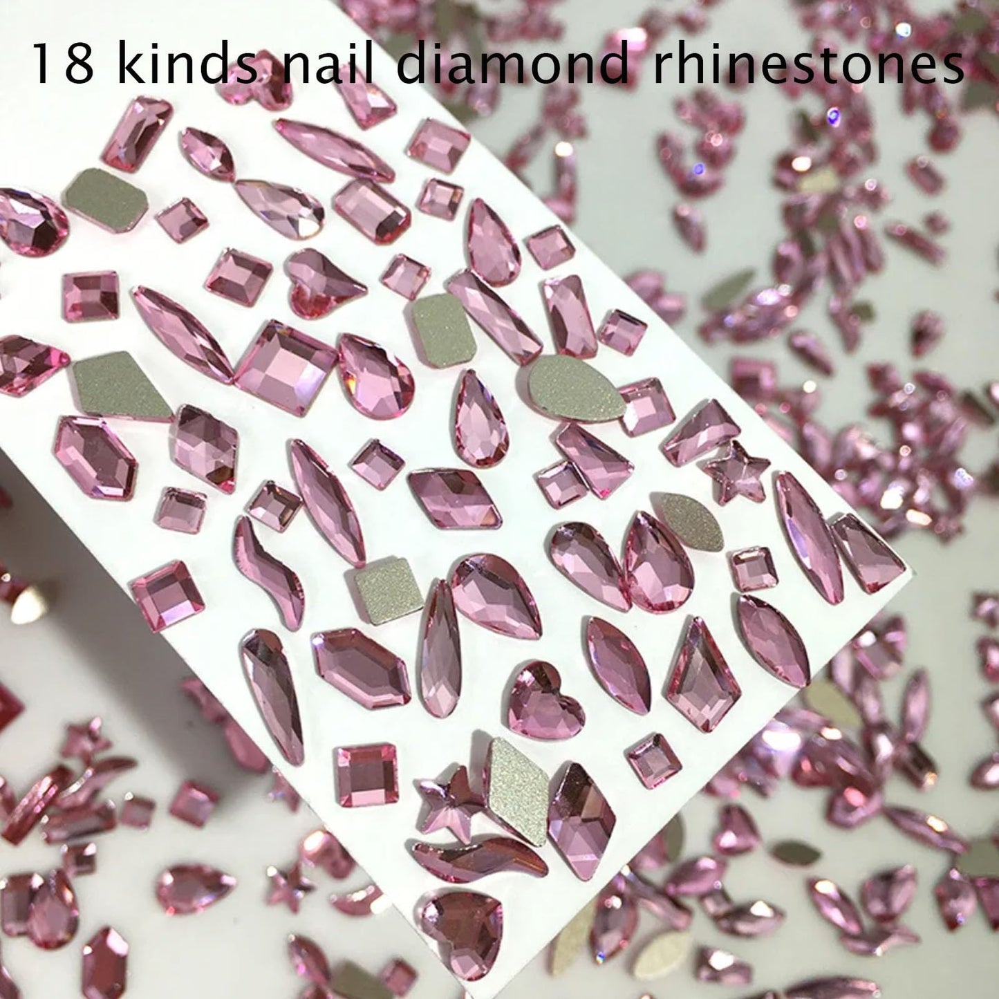 Kaipheiquan Light Pink Nail Rhinestones Kit, 18 Types of 900 Special-Shaped Nail Diamonds + 3200 Flat-Bottomed Nail Rhinestones, Nail Crystal Rhinestones for Manicure with Tweezer + Pickup Pen