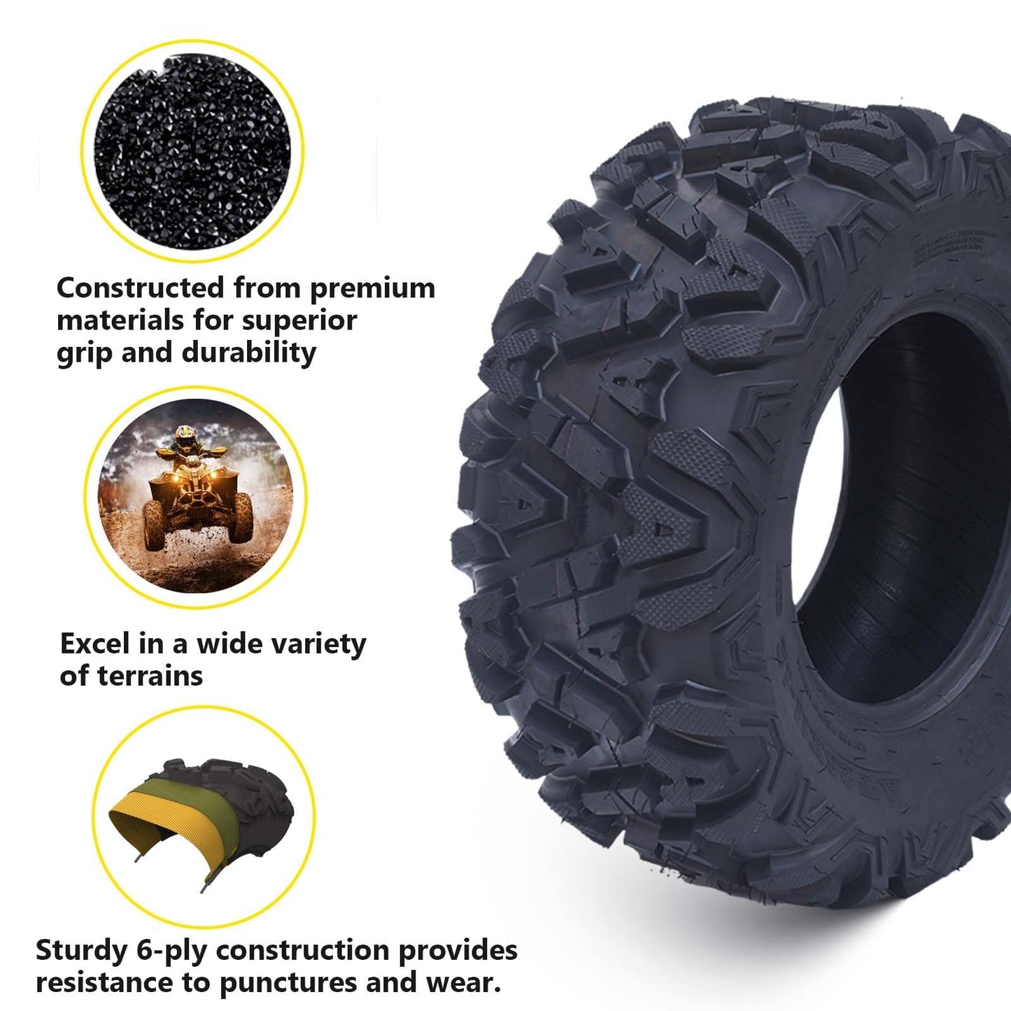 28X8-12 All-Terrain ATV Tires, Tubeless Off-Road and Mud/Trail Tires for ATVs and UTVs, Set of 2