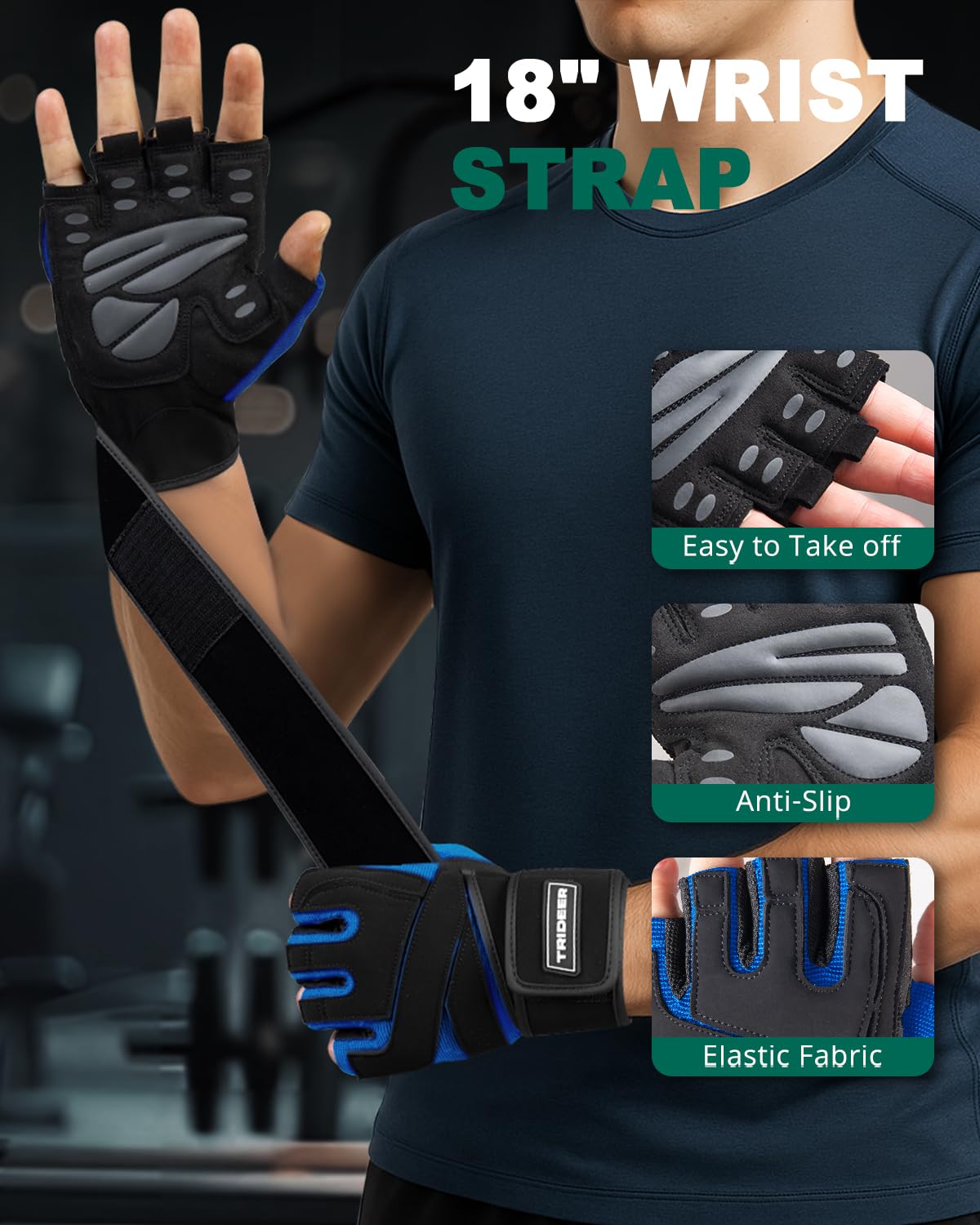 Trideer Workout Gloves for Men, Weight Lifting Gloves with Wrist Wrap Support, Full Palm Protection & Extra Grips for Weightlifting, Exercise, Cross Training, Fitness, Pull-up
