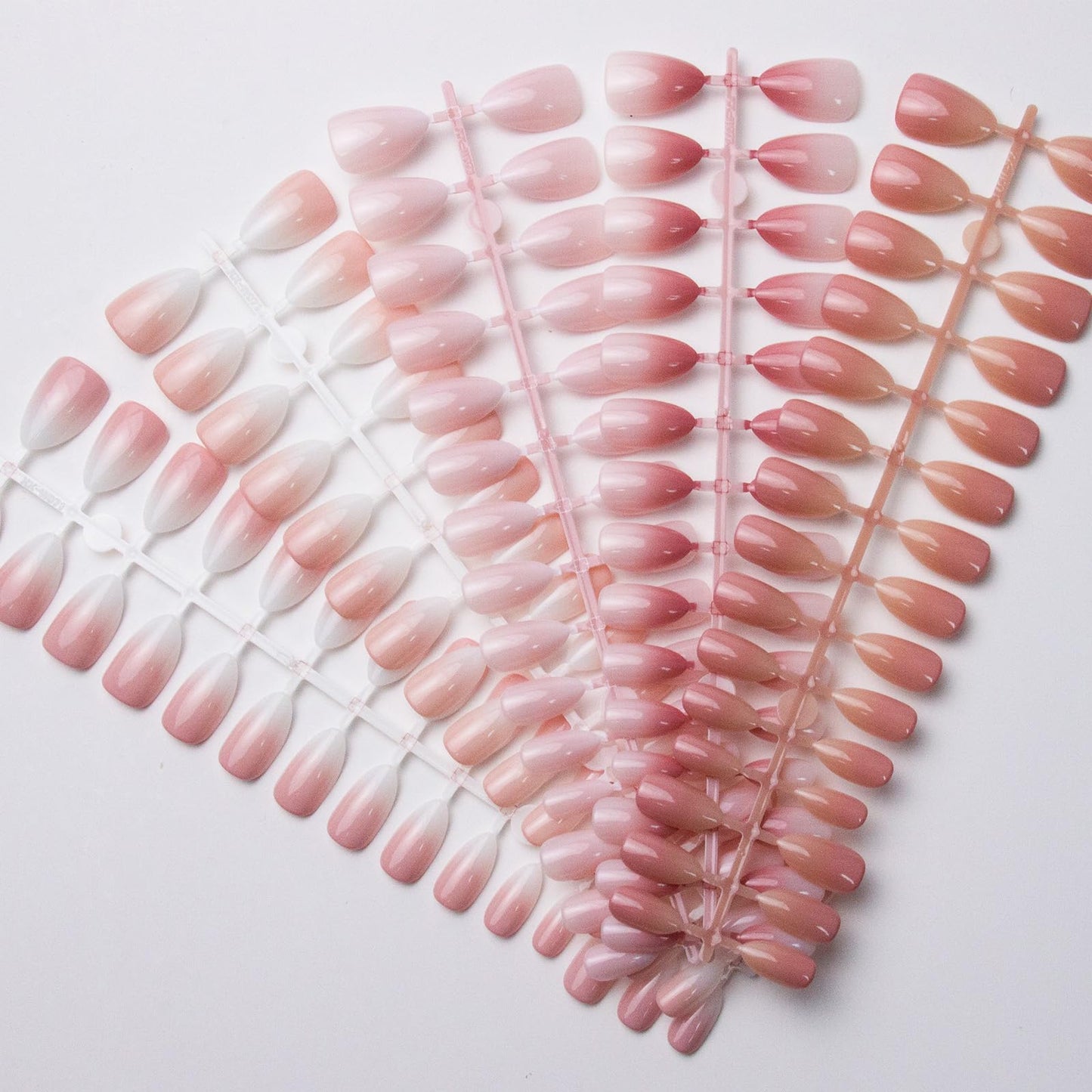 150Pcs Ombre Press on Nails Medium Almond Fake Nails Nude Pink Gradient Acrylic Nails Nature Gel Glue on Nails Ombre False Nail Tips Stick on Nail Manicure Kit for Women Girls 15 Sizes