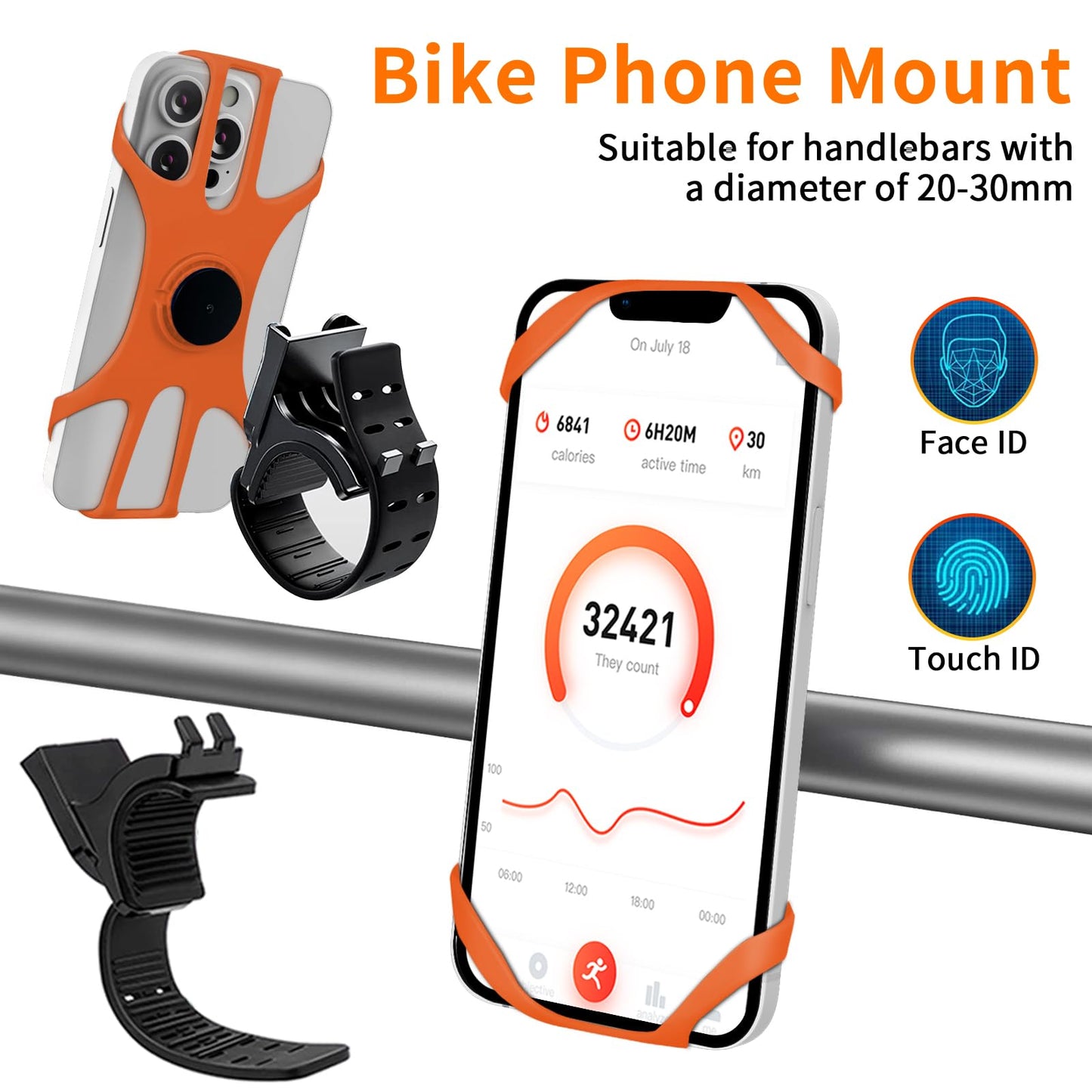 HLOMOM 3in1 Phone Holder for Running,Arm Band/Wrist Holder/Bike Mount,Phone Armbands 360° Rotation & Detachable Fit All 4.5-7" Phone for iPhone 17/16/15/Pro/14/13/12/mini/Pro Max/XS/XR (Orange)"