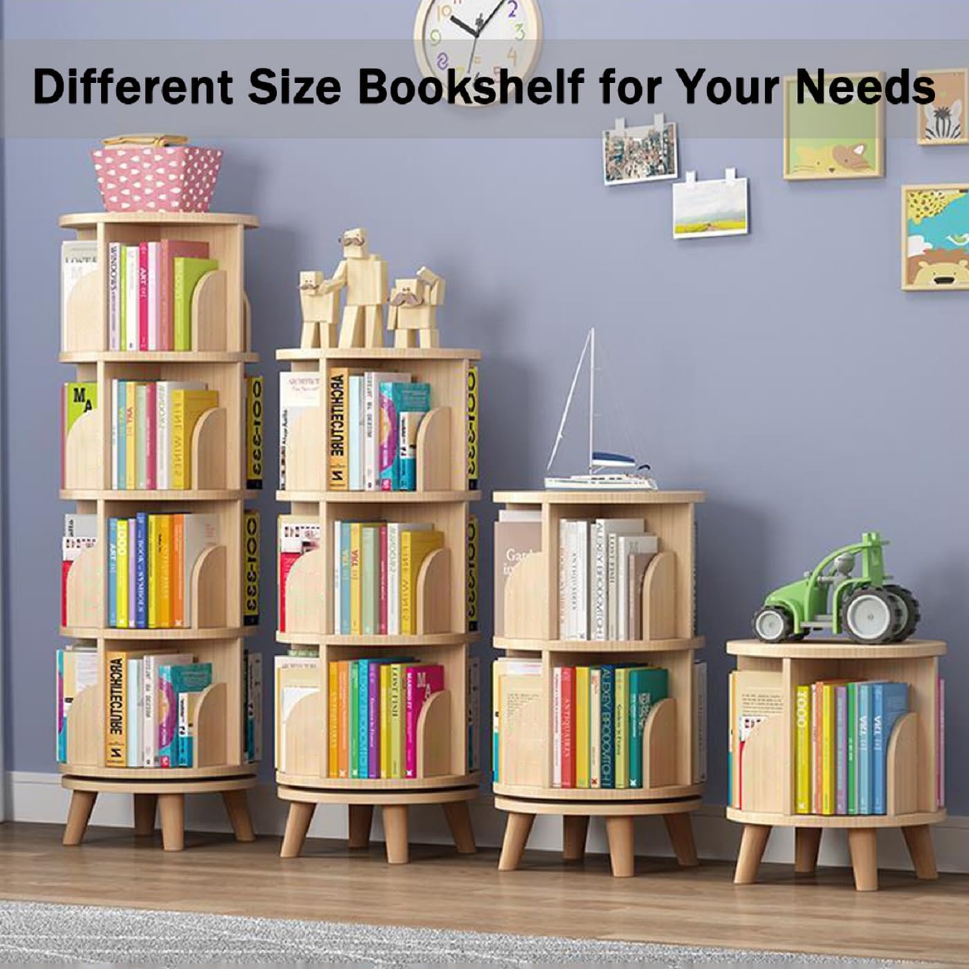 Gdrasuya10 3 Tier Rotating Bookshelf with Legs, Revolving Bookcase Floor Standing Book Shelf 360 Display Bookcase Round Bookshelf Corner Book Shelf Easy Assemble for Bedroom