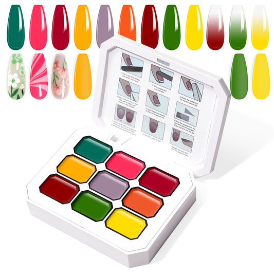 U-Shinein Gradient Painting Gel, 9 Bright Colors Ombre Gel Nail Polish for Pigment Pat Aura Nails French Ma nicure Soak Off UV Long-lasting No-wipe Home Salon DIY Nail Art Vegetable Salad