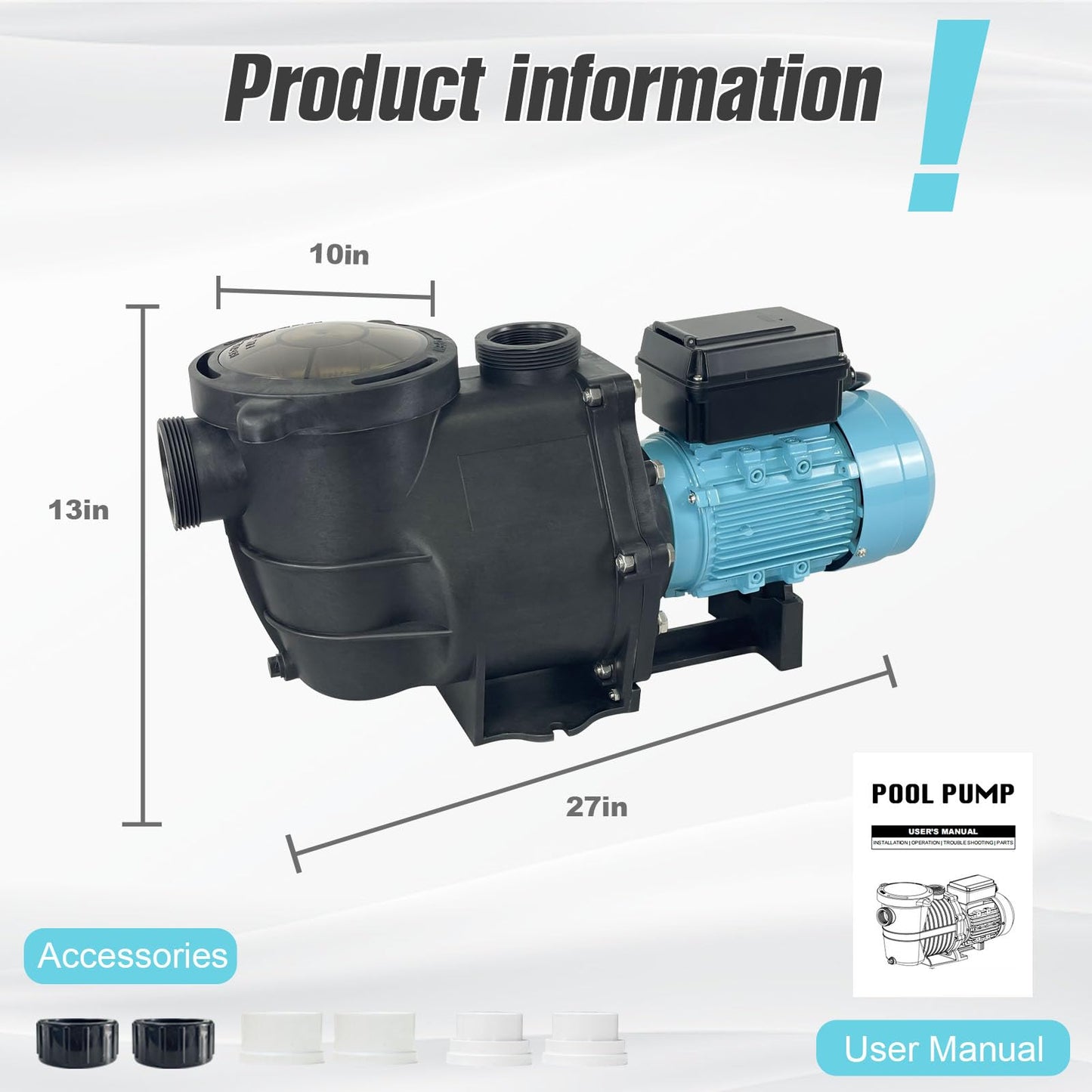 2.5 HP Variable Speed VS Multiple Speed Programmable Pool Pump 230Vac 8100GPH Intelligent In-ground and above ground pool pump Compatible with with both 1.5" Pipe and 2.0" Pipe