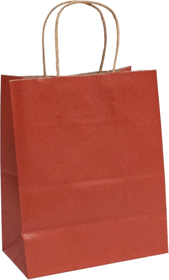 FACEBAG 50-Pack Red Paper Bags with Handles Bulk,8x4.25x10.5 Inch Gift Bags, Red Kraft Paper Bags, Applicable to Retail, Party, Shopping, Festivalï¼Commercial and Wedding Eventsï¼Reusable & Durable