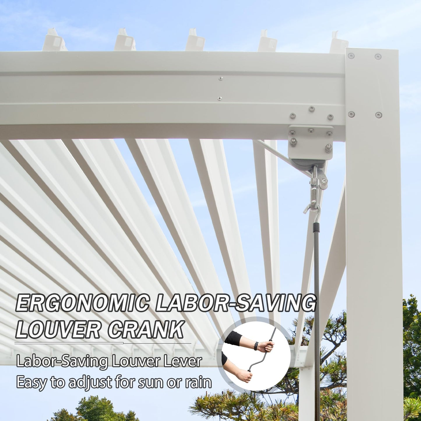Domi Outdoor Louvered Pergola 10x10FT with Adjustable Steel Roof, Outdoor Aluminum Frame Rainproof Pergola for Backyard, Garden and Lawn,White