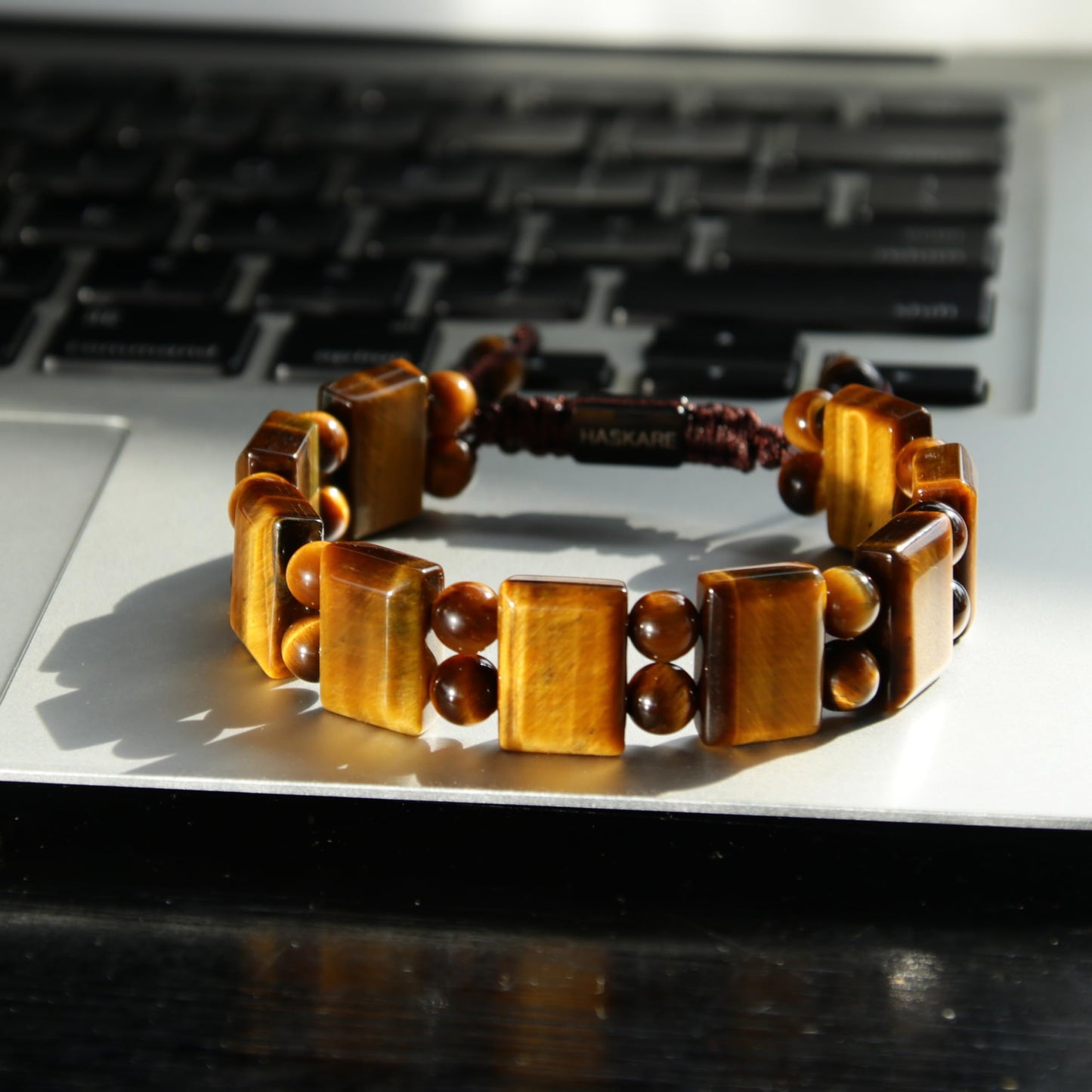 Mens Tiger Eye Protection Bracelet - HASKARE Real Crystals Tiger Eye Beads Bracelet Handcrafted Brown Stone Gifts for Him, Durable Drawstring Mens Jewelry Bracelets Stuffers for Men Fathers Day Christmas