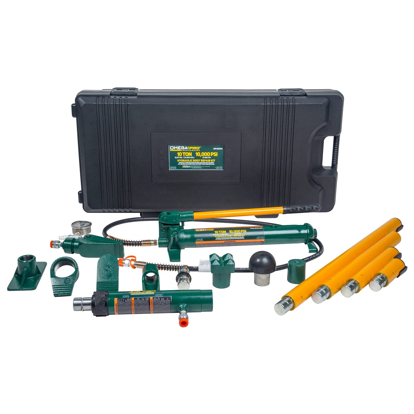 Omega Pro Hydraulic Collision Repair Kit - 10 Ton Auto Body Repair Portable Ram for Car Auto Shop Garage with Blow Mold Carrying Storage Case, Green (OP100PS)