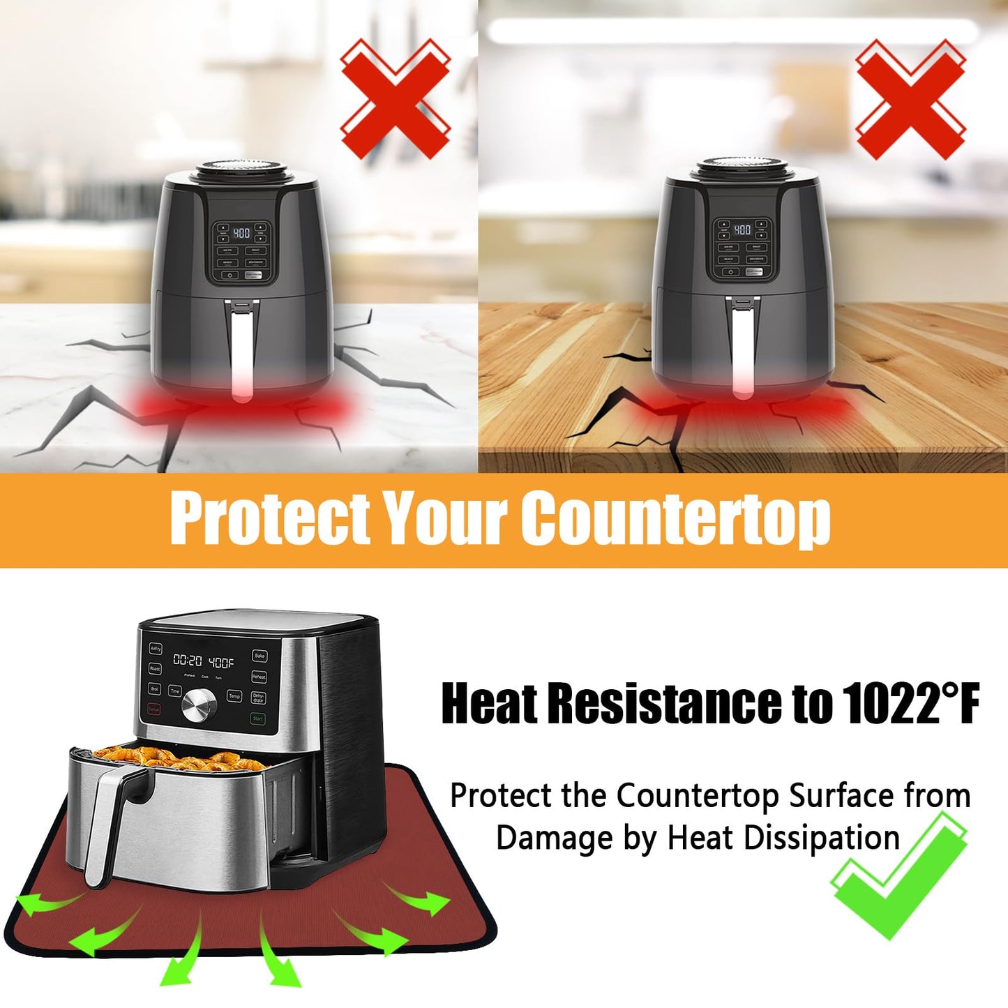 Amerbro Heat Resistant Mats for Countertop - Fireproof 16x20in Heat Resistant Mats for Air Fryer - Kitchen Countertop Protector for Air Fryer, Coffee Maker, Stand Mixer, Toaster, Oven 2PCS - Red