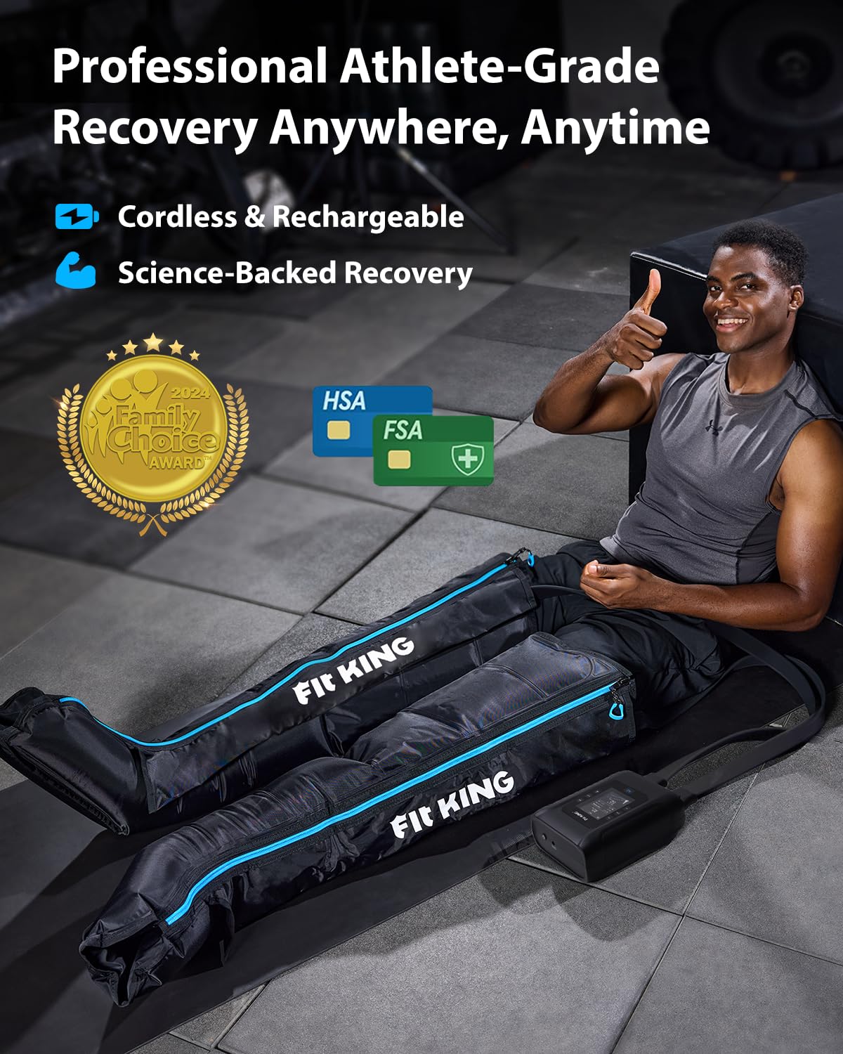 FIT KING Professional Air Compression Recovery System, Cordless Rechargeable Compression Boots for Circulation, Full Leg Foot Massager Pressure Boots for Fast Recovery Therapy (Small)