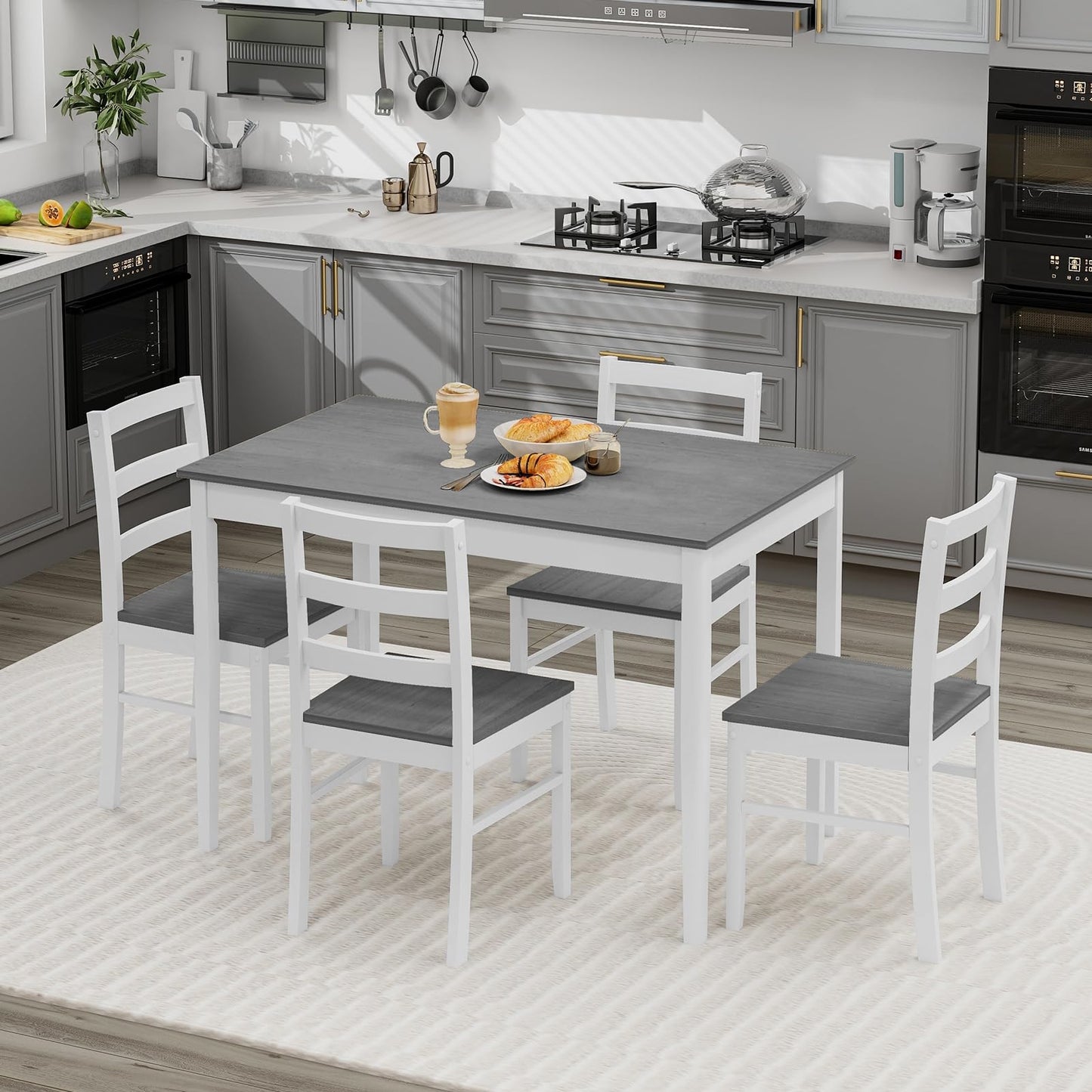 Giantex Dining Table Set with Kitchen Table, Dining Chairs, Compact Space-Saving Dinette Set for Small Space, Breakfast Nook, Dining Room, Kitchen Table Chairs Set for 4 (Grey)
