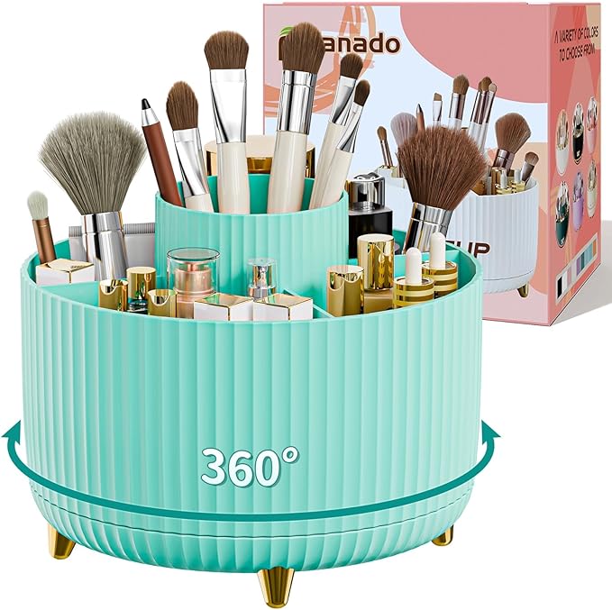 360ÃÂ° Rotate Makeup Brush Holder Organizer, Makeup Organizers Countertop, Makeup organization and Skincare Storage for Vanity, Desktop, Bathroom (Mint Green)