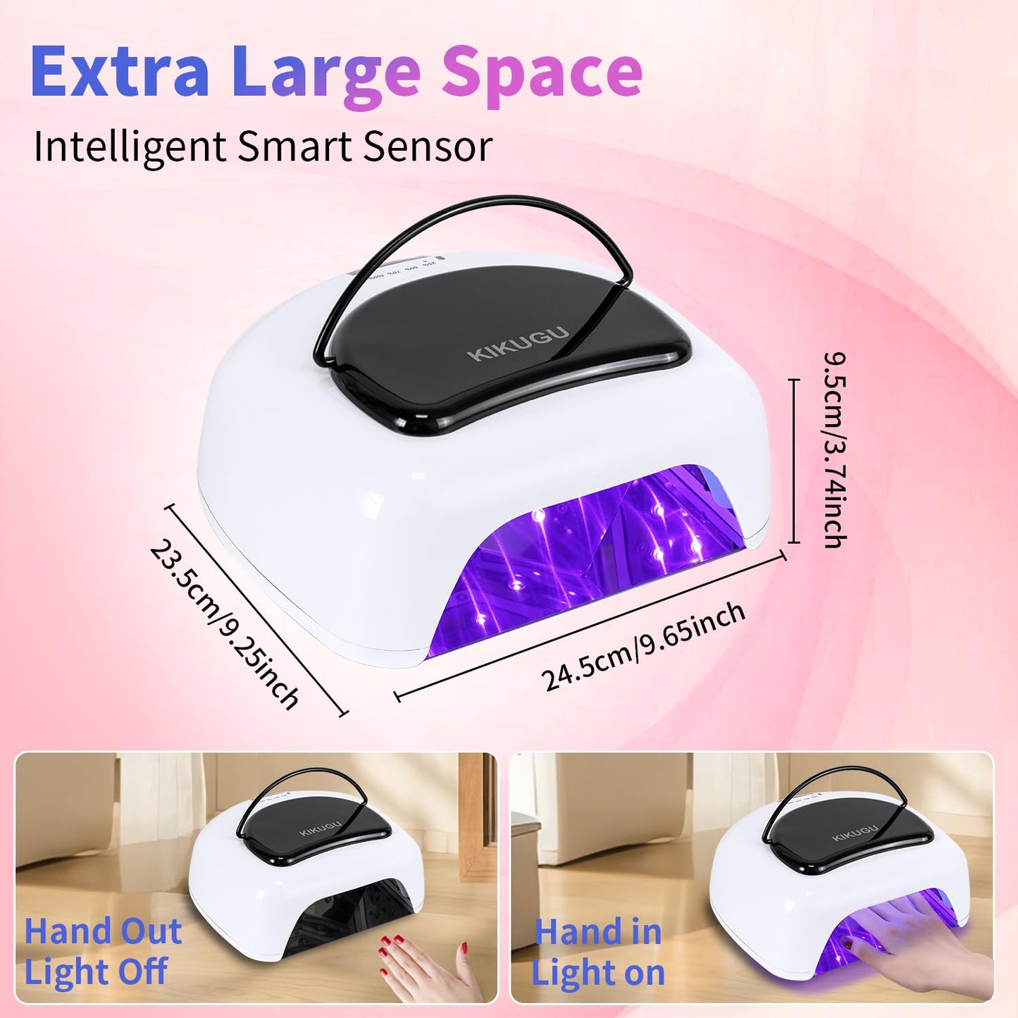 Kikugu Professional Rechargeable UV LED Nail Lamp,96W Cordless UV Light for Gel Nails with Metallic Reflector & Metal Base, Fast Curing Lamp Manicure,Pedicure,Ideal for Nail Salon and Home(White)