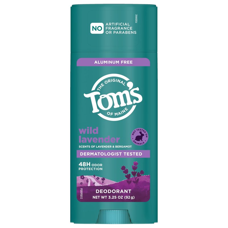 Tom’s of Maine Wild Lavender Natural Deodorant for Men and Women, Aluminum Free, No Artificial Fragrances, Dyes, or Preservatives, Baking Soda Free, 48-Hour Odor Protection, 3.25 oz