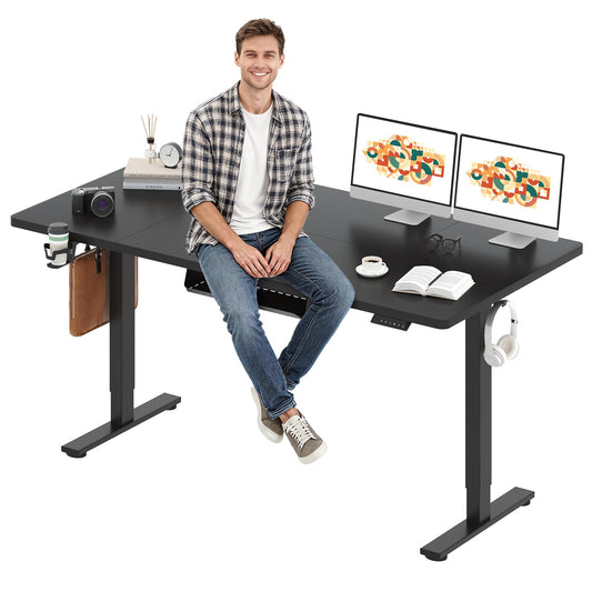 SANODESK Electric Standing Desk 71 x 32 Inches Height Adjustable Stand Up w/6-Button Controller Ergonomic Computer Desk with Splice Board for Home Office, Black Frame + Black Tabletop