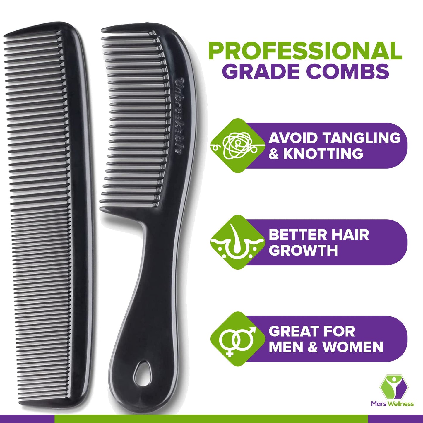 MARS Wellness 4 Piece Professional Comb Set Black BULK 20 Pack - USA MADE - Fine Pro Tail, Dresser Hair Comb Styling Comb - for Men Women - Parting Teasing and Styling