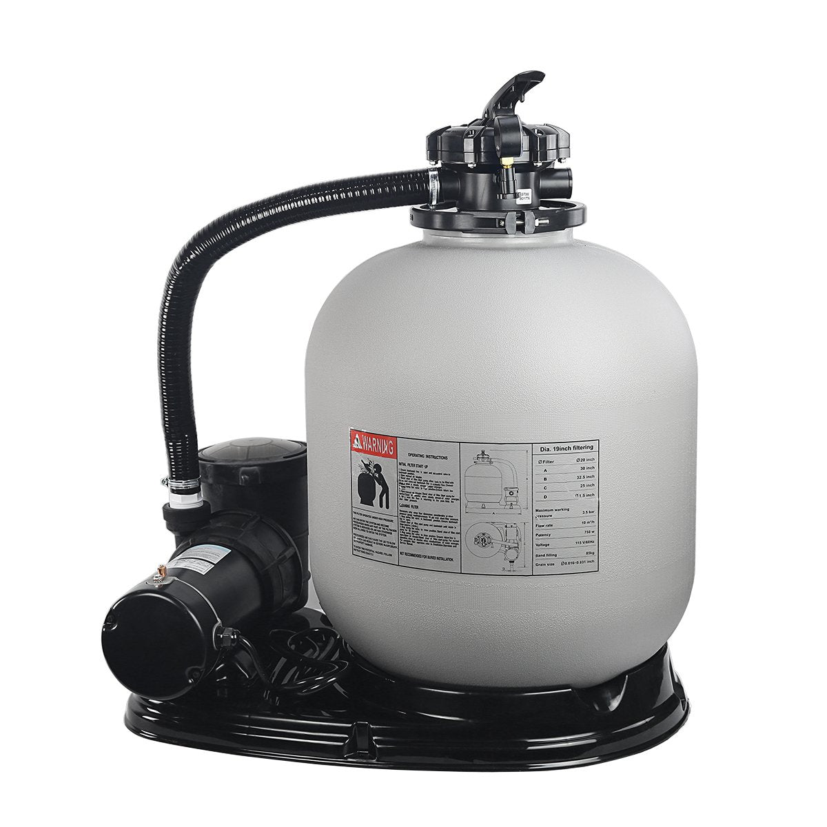 XtremepowerUS 19" Sand Filter 1.5HP Pump 4500 GPH Swimming Pumps System & Filters Combo Set Multi-Port Valve, for Domestic and Commercial Pools up to 18,000 Gallons Pool