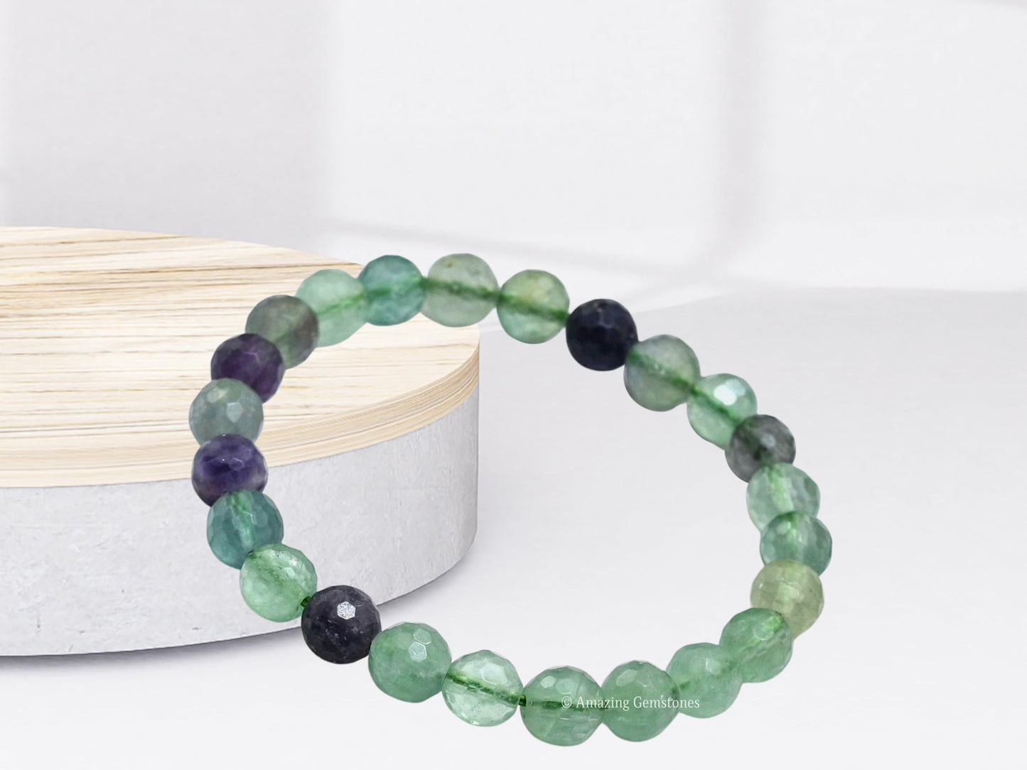 Amazing Gemstone Multi Fluorite Bracelet for Women - Chakra Mens Bracelet Protection Crystals&Healing Stones - Blessing Bracelet Spiritual Meditation Gift (Faceted Beaded Bracelet)
