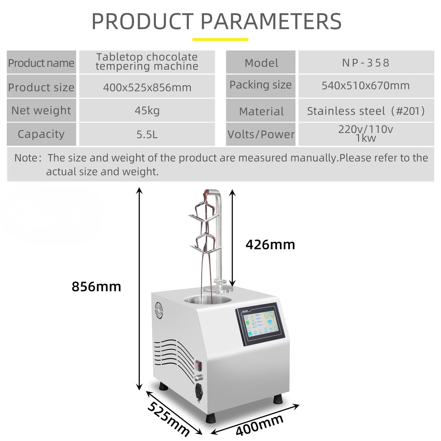 Commercial Chocolate Tempering Machine 5.5L – 1000W Stainless Steel, Precision Temperature Control, Professional Melter for Chocolate Shops & Bakeries