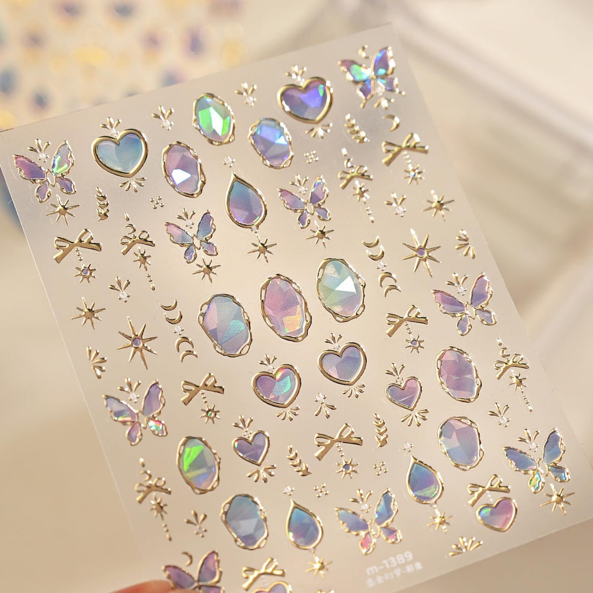 Nxtpz Nail Stickers Gilded Butterfly Nail Art Stickers Court-Style Gemstone Nail Decals 5D Embossed Self Adhesive Design Sticker Nails Decoration for Women Manicure Accessories