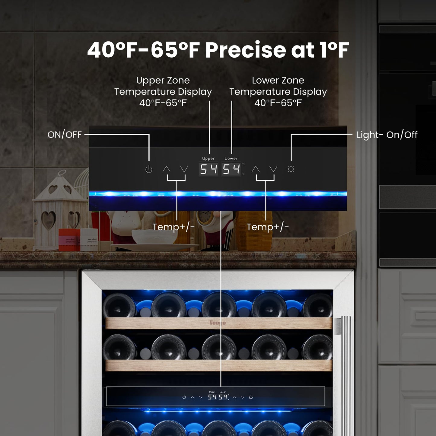 Yeego 24 Inch Wine Fridge Cooler - 52 Bottles Dual Zone Wine Cooler with Glass Door, 40-65℉ Built-In or Freestanding Refrigerator, Under Counter Wine Fridge for Kitchen Bar Office (Left-Hinged)