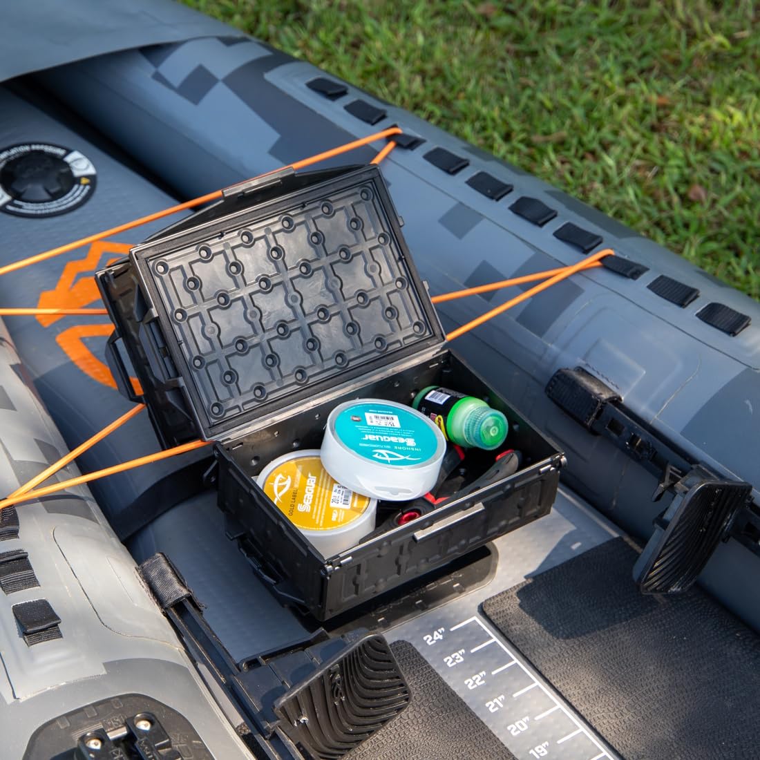 YakAttack TracPak Black Combo Kit – 2 Stackable Kayak Storage Boxes with Quick Release Track Mount Base | Kayak Crate System for Fishing Gear & Tackle Accessories | Compact Kayaking Storage Box